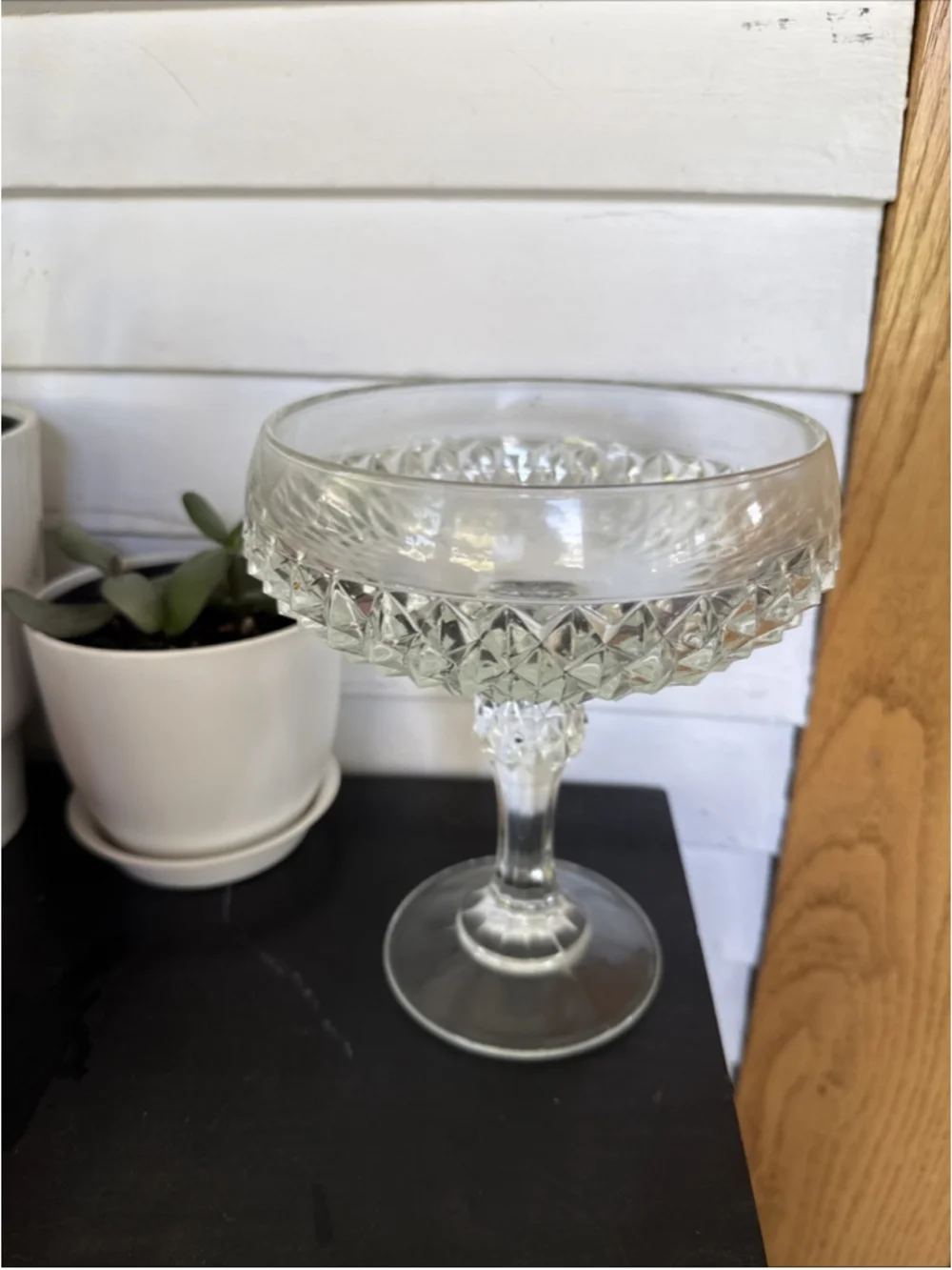 INDIANA GLASS Footed Diamond Point Clear Candy Dish, No Lid